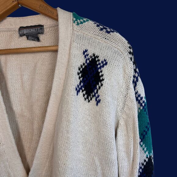 Vintage 80s JT Beckett Argyle Cardigan - Picture 2 of 8